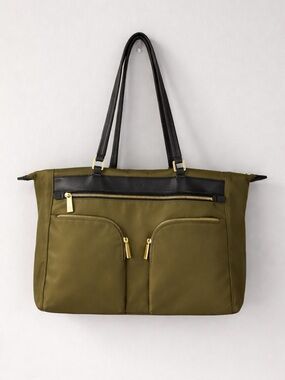 Olive Green Tote with Black Handles and Gold Hardware